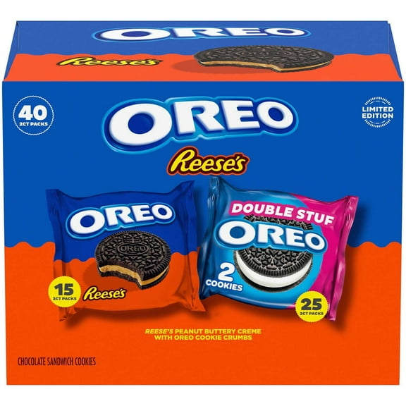 OREO REESE'S Peanut Buttery Creme & OREO Double Stuff Cookies Variety Pack, Limited time 1.02 oz 40 pk