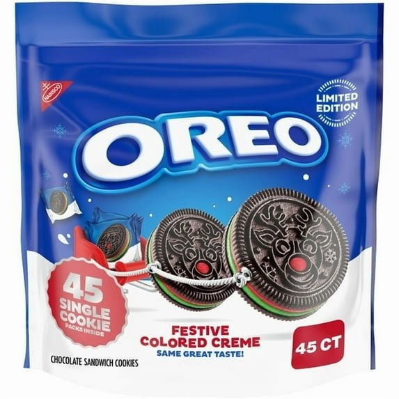 OREO Red and Green Festive Creme Chocolate Sandwich Cookies, Holiday Cookies, 45 Snack Packs