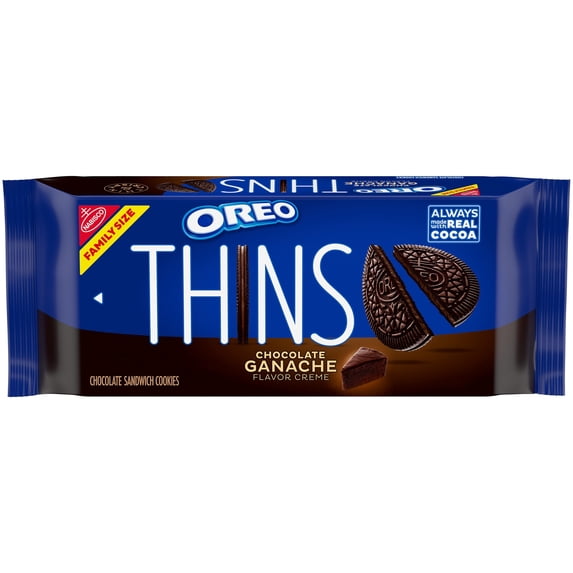 OREO Thins Chocolate Ganache Creme Chocolate Sandwich Cookies, Family Size, 12.33 oz
