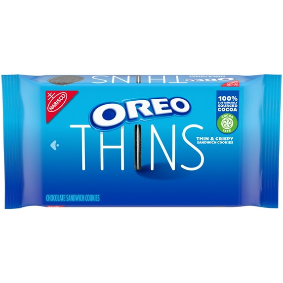 OREO Thins Chocolate Sandwich Cookies, Baked, 10.1 oz, Shelf Stable, Plastic Tray