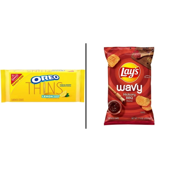 OREO Thins Lemon Creme Sandwich Cookies 11.7 oz & Lay's Wavy Hickory BBQ Potato Chips 7.5 oz