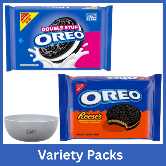 OREO Variety Pack Double Stuf Chocolate Sandwich Cookies 18.71 oz & Peanut Butter Sandwich Cookies 12.35 oz with Bowl by OMA