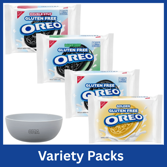 OREO Variety Pack Gluten Free Chocolate Sandwich Cookies, Double Stuf, Mint Creme & Golden Sandwich Cookies, Family Size Packs, with Bowl by OMA