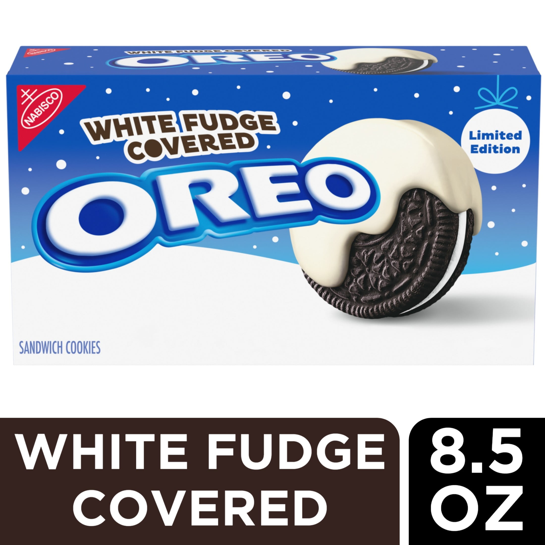 OREO White Fudge Covered Chocolate Sandwich Cookies, Limited Edition Holiday Cookies, 8.5 oz