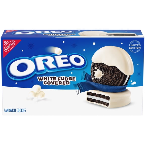 OREO White Fudge Covered Chocolate Sandwich Cookies, Limited Edition Holiday Cookies, 8.5 oz