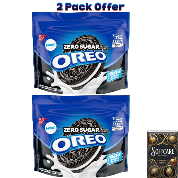 OREO Zero Sugar Chocolate Sandwich Cookies, 10 Snack Packs 2 Cookies Per Pack ( Includes One Tissue Pack )