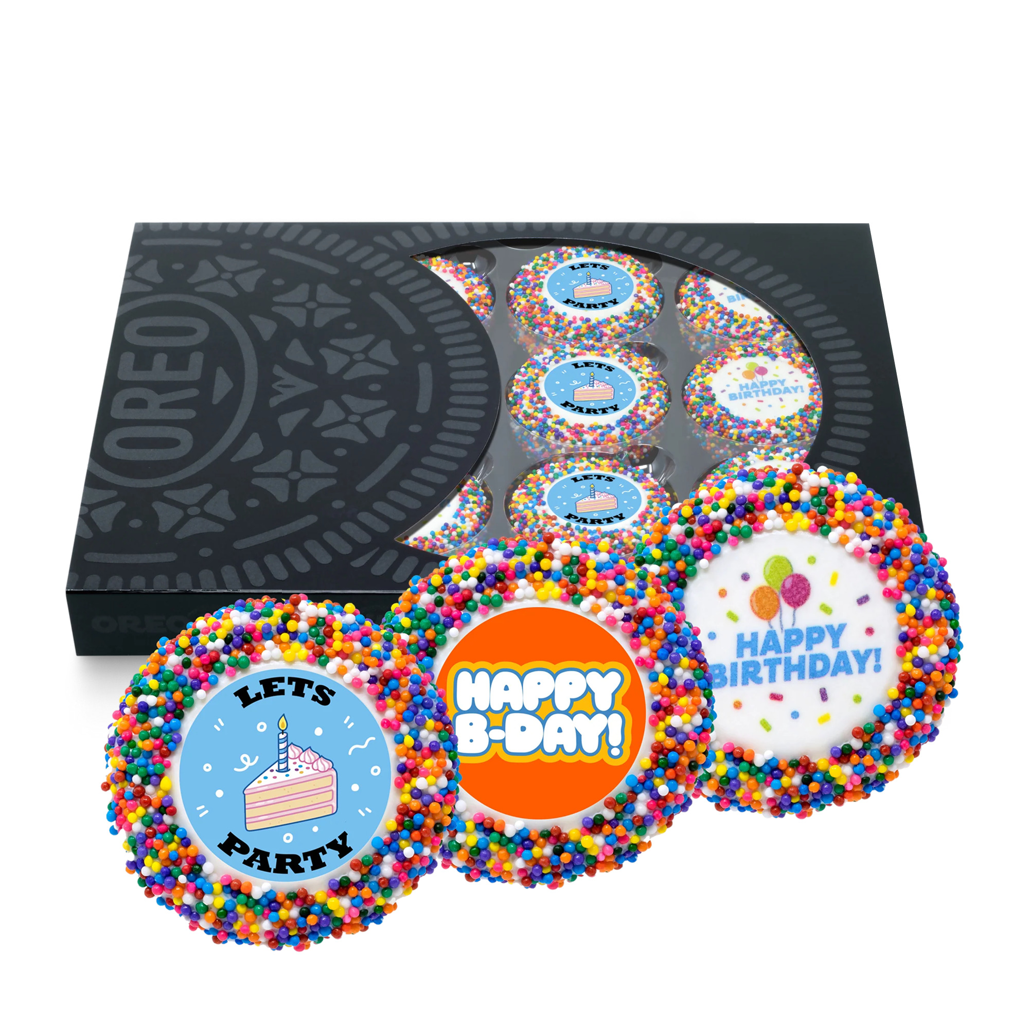 OREOiD Happy Birthday Cookies Gift Box, Chocolate Sandwich Cookies with White Chocolate and Sprinkles, 12ct cookies box