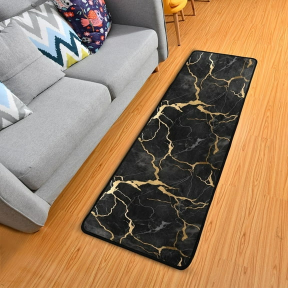OREZI Hallway Runner Rug 2' X 6' Black and Gold Marble Area Rug Non-Slip Entryway Carpet Soft Washable Door Mat Kitchen Bedroom Living Room