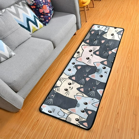 OREZI Hallway Runner Rug 2' X 6' Cartoon Cats Face Area Rug Non-Slip Entryway Carpet Soft Washable Door Mat Kitchen Bedroom Living Room
