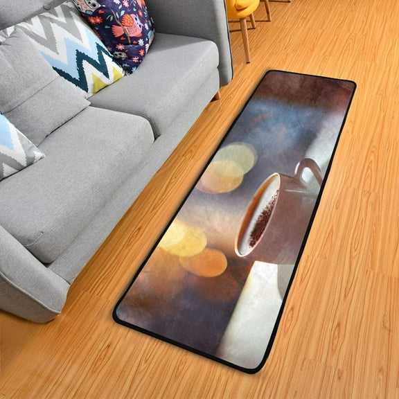 OREZI Hallway Runner Rug 2' X 6' Coffee Cup on Table Area Rug Non-Slip Entryway Carpet Soft Washable Door Mat Kitchen Bedroom Living Room