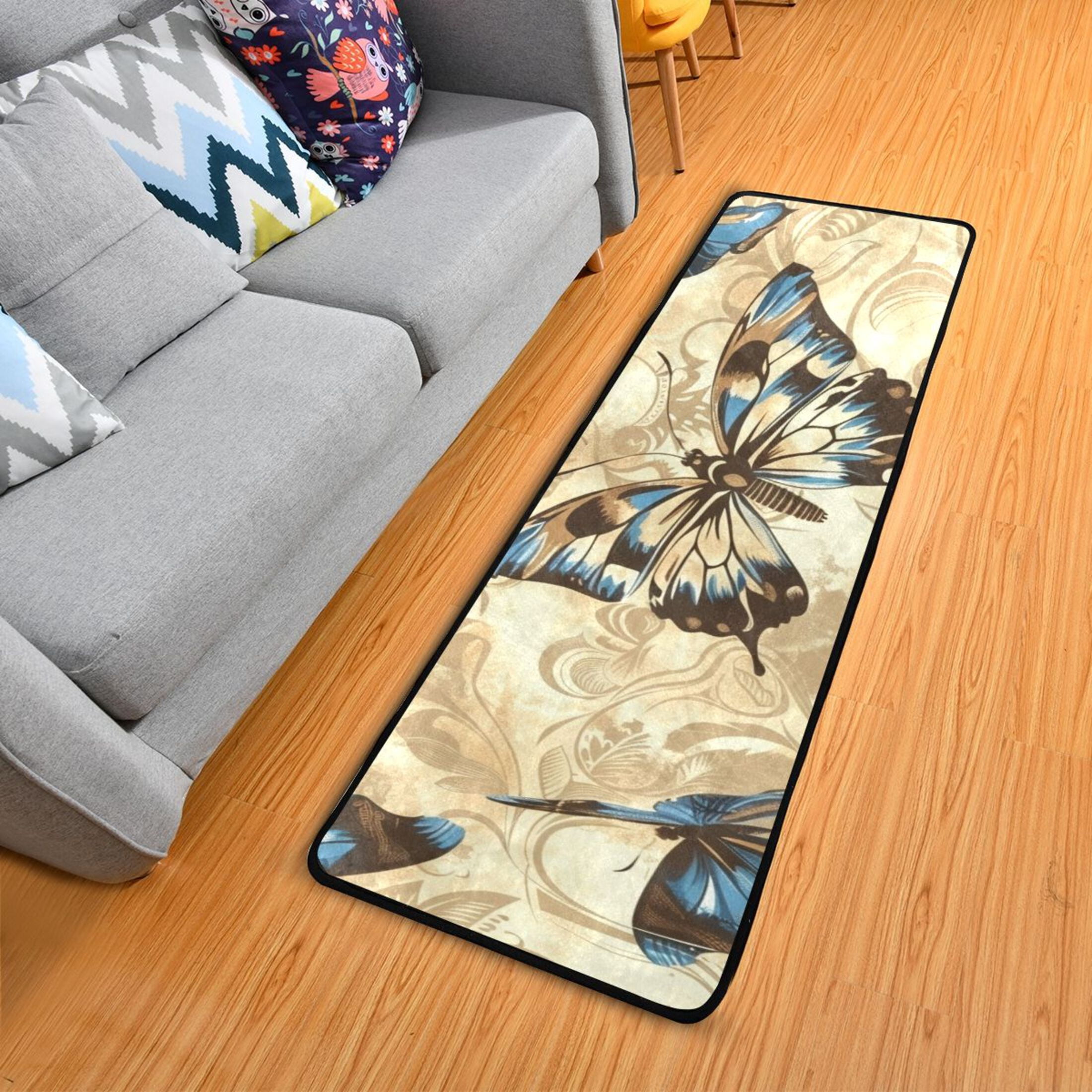 Butterfly Runner Rug OREZI Hallway Runner Rug 2' X 6' Elegant Butterflies Flying Floral Area ...