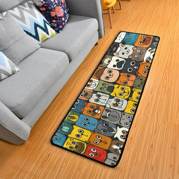 OREZI Hallway Runner Rug 2' X 6' Many Cats Face Area Rug Non-Slip Entryway Carpet Soft Washable Door Mat Kitchen Bedroom Living Room