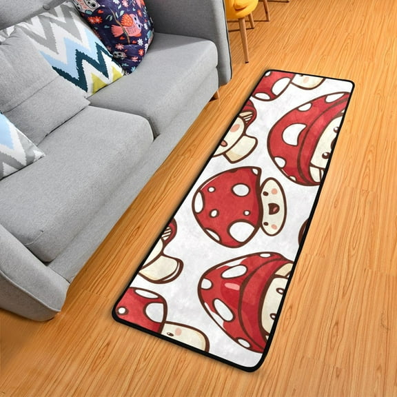OREZI Hallway Runner Rug 2' X 6' Red Cute Mushrooms Area Rug Non-Slip Entryway Carpet Soft Washable Door Mat Kitchen Bedroom Living Room