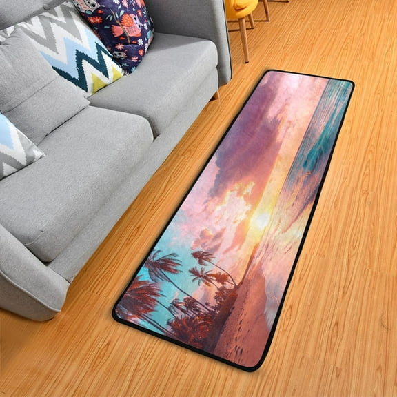 OREZI Hallway Runner Rug 2' X 6' Summer Sunset Beach Area Rug Non-Slip Entryway Carpet Soft Washable Door Mat Kitchen Bedroom Living Room