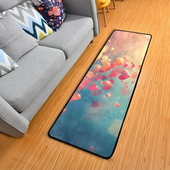 OREZI Hallway Runner Rug 2' X 6' Valentine's Day Flying Hearts Area Rug Non-Slip Entryway Carpet Soft Washable Door Mat Kitchen Bedroom Living Room