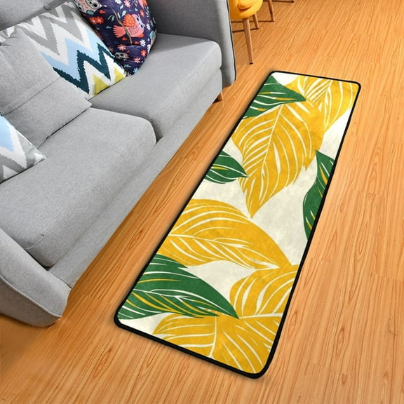 OREZI Hallway Runner Rug 2' X 6' Yellow and Green Leaf Line Area Rug Non-Slip Entryway Carpet Soft Washable Door Mat Kitchen Bedroom Living Room