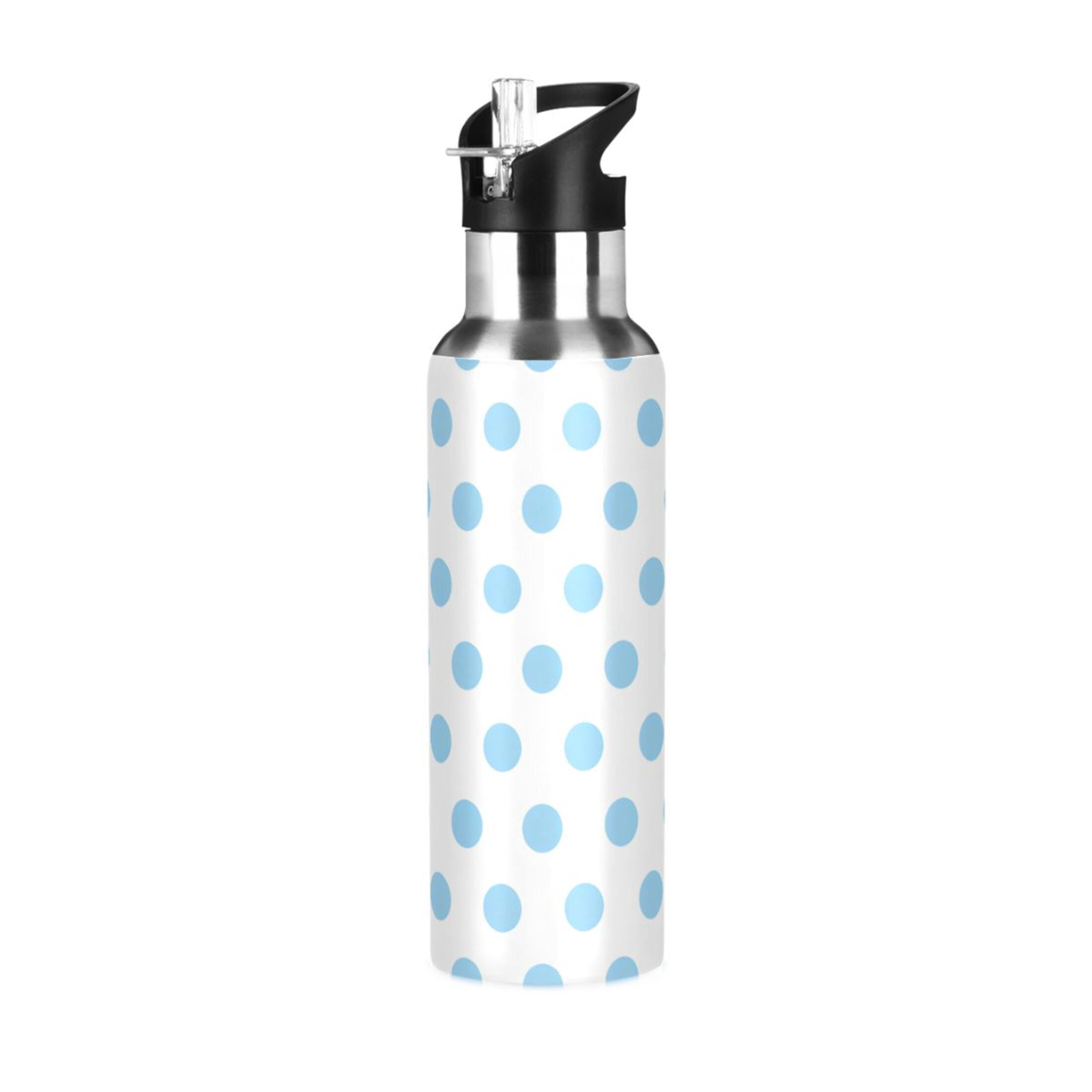 OREZI Stainless Steel Water Bottle 34oz/1000ml Double Wall Vacuum Insulation Leakproof for Sports Travel Light Blue Polka Dot
