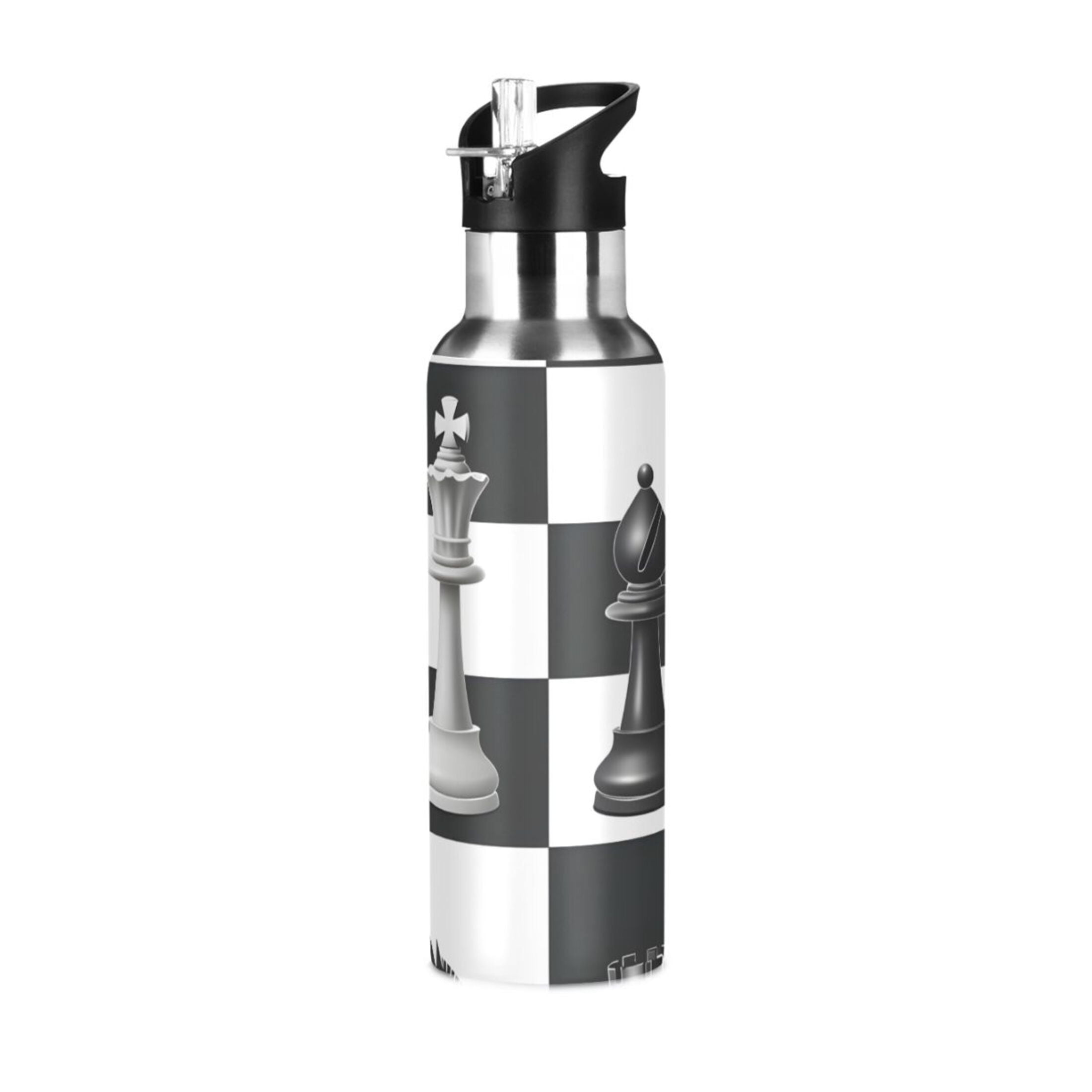 OREZI Stainless Steel Water Bottle Chess Pieces and Board 34oz/1000ml Double Wall Vacuum Insulation Leakproof for Sports Travel