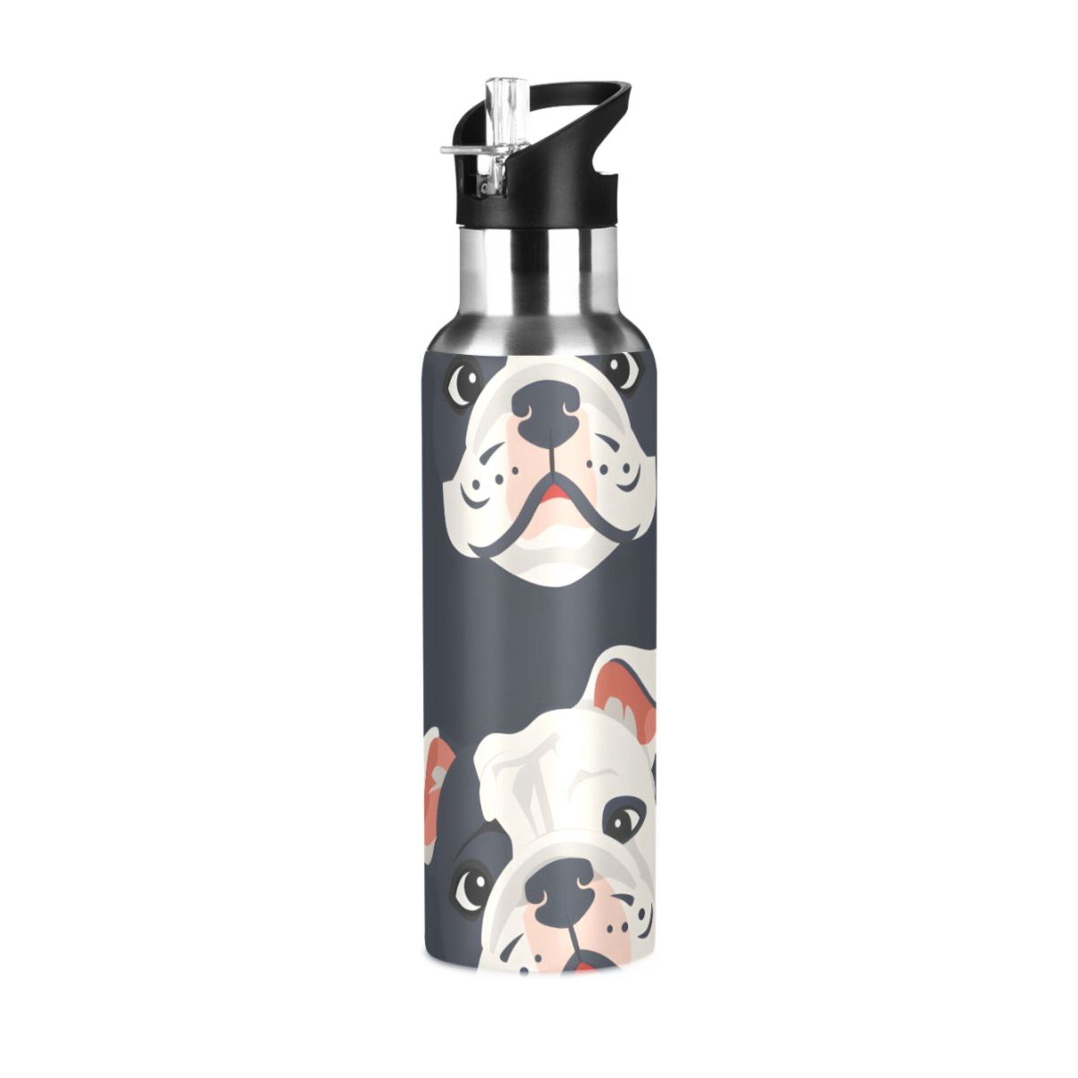 OREZI Stainless Steel Water Bottle Cute Bulldog Dog Face 34oz/1000ml Double Wall Vacuum Insulation Leakproof for Sports Travel