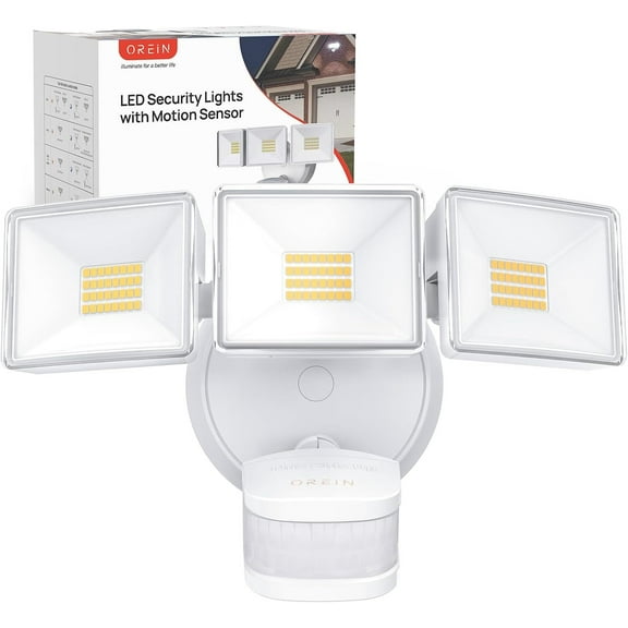 OREiN 10000LM Flood Lights Outdoor, 180°/75FT Motion Sensor Outdoor Lights 4 Modes Dimmable Dusk to Dawn Floodlights IP65 Waterproof for 8000SQ.FT Area for Big Patio, Driveway, White (Hardwired)