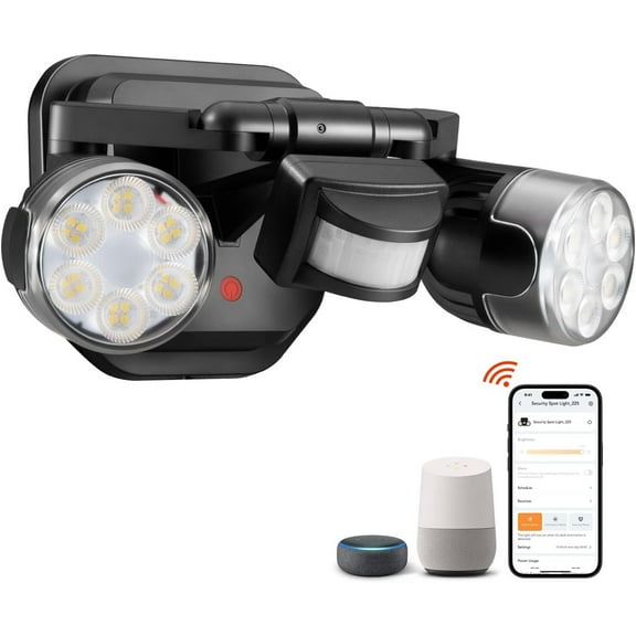 OREiN Motion Sensor Outdoor Lights, AC Smart WiFi Flood Lights Outdoor Connect to The Third Platform, 450Wide Adjustment 1600LM/12W(150W Equiv), 5000K LED Security Light for House,Black (Hardwired)