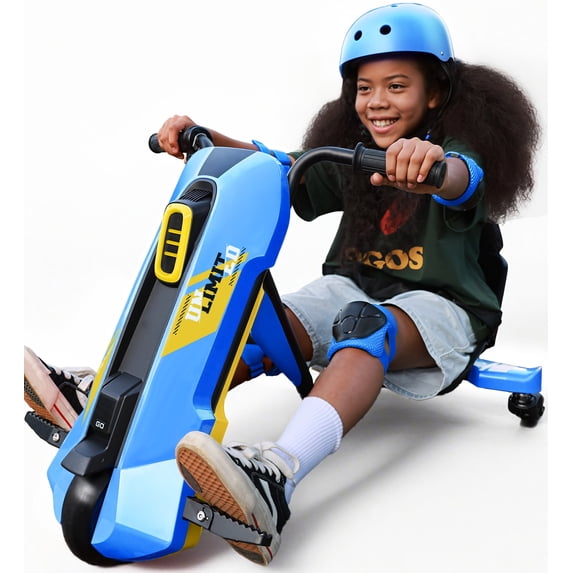 ORFELD 12V Kids Electric Go Kart,360° Spin & Drift,Adjustable Seat, Bluetooth Music, LED Lights, for Ages 3-12,Blue