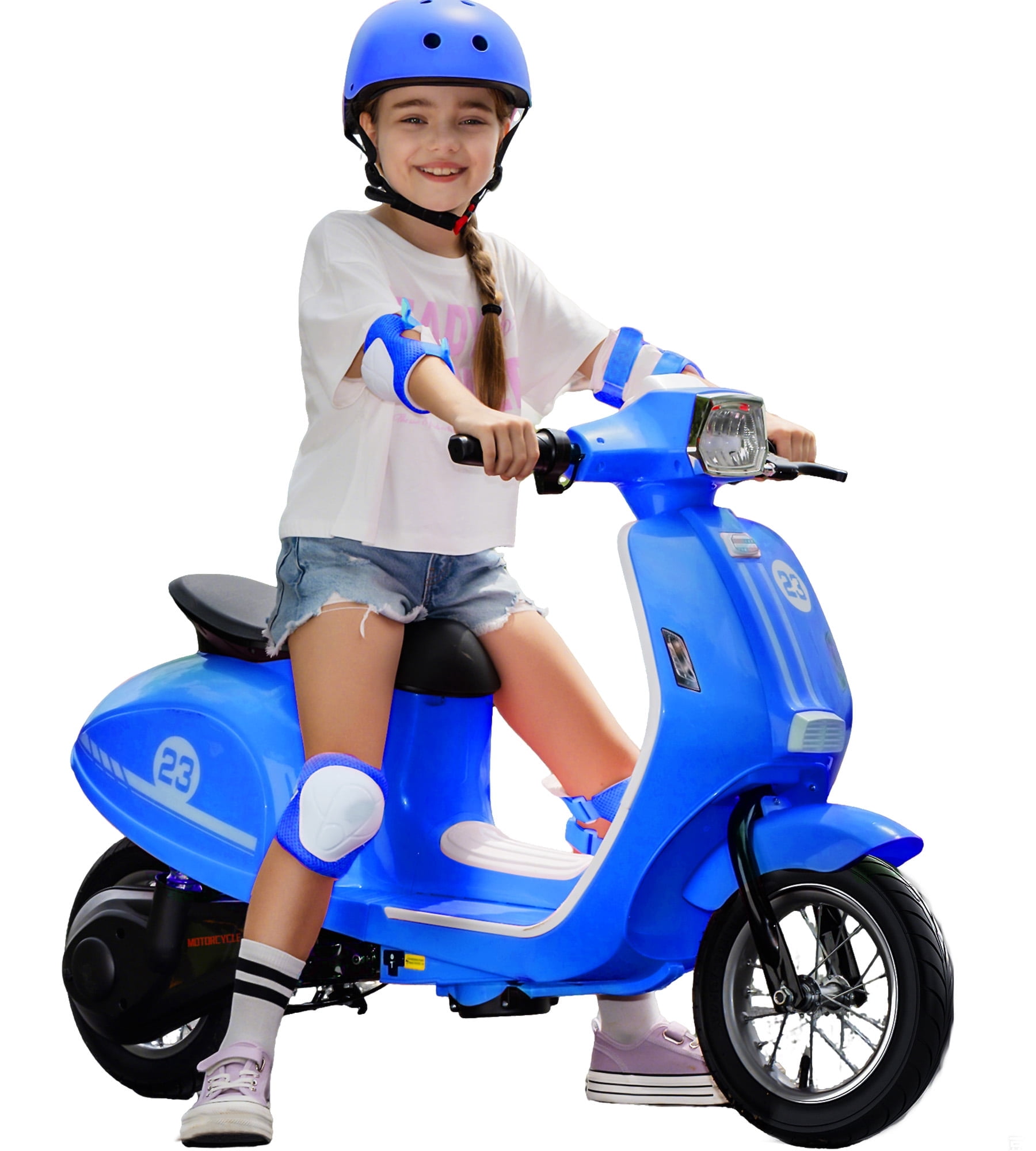 ORFELD 24V Kids Electric Motorcycle,Retro-Style Ride-On Toy for Ages 8-15, 14MPH Max Speed, LED Lights & Music, All-Terrain Tires,Blue