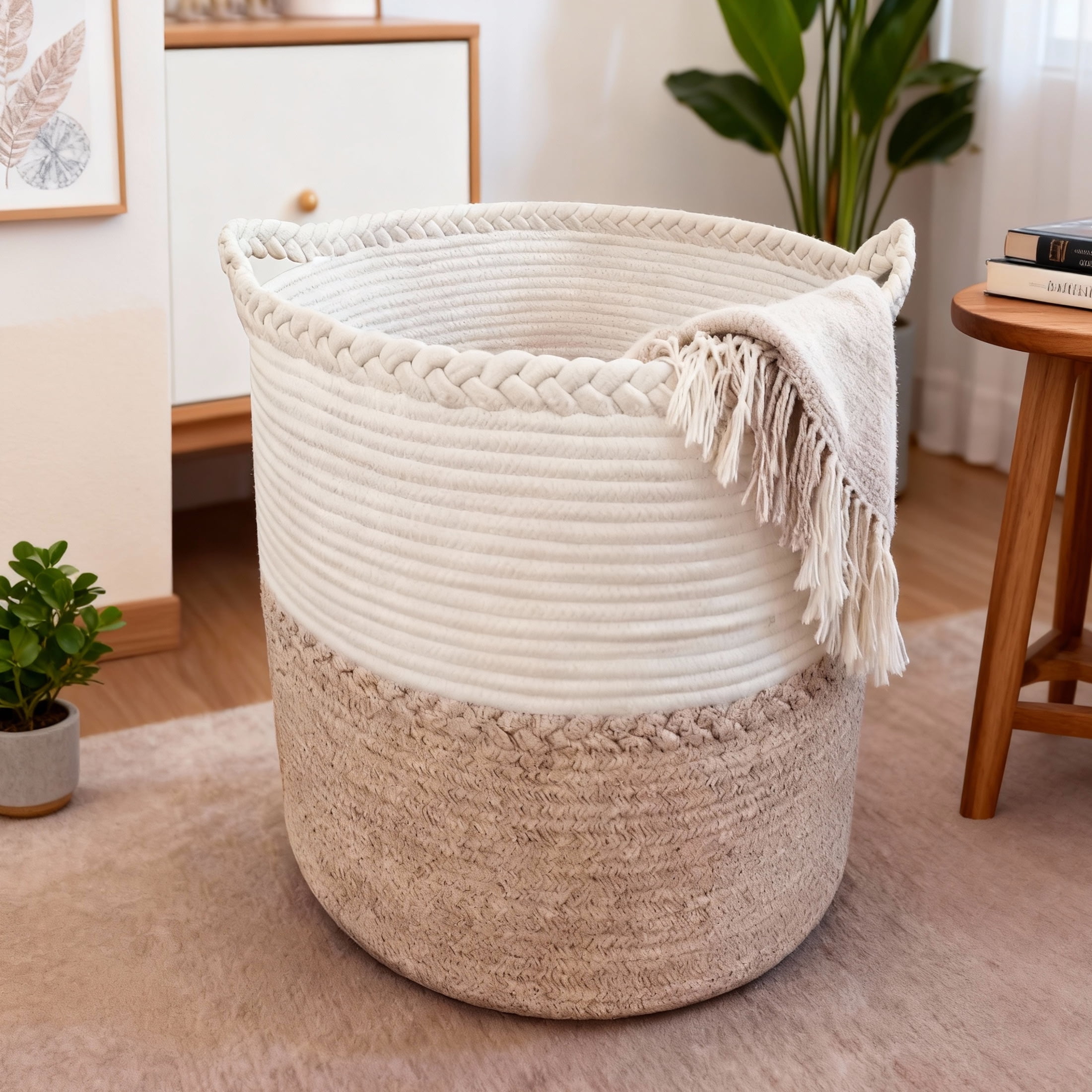ORFELD 75L Large Cotton Rope Baskets for Storage,Woven Basket for Organizing, Blanket Basket Clothes Basket Laundry Hamper with Handles (16" x 24") - Walmart.com