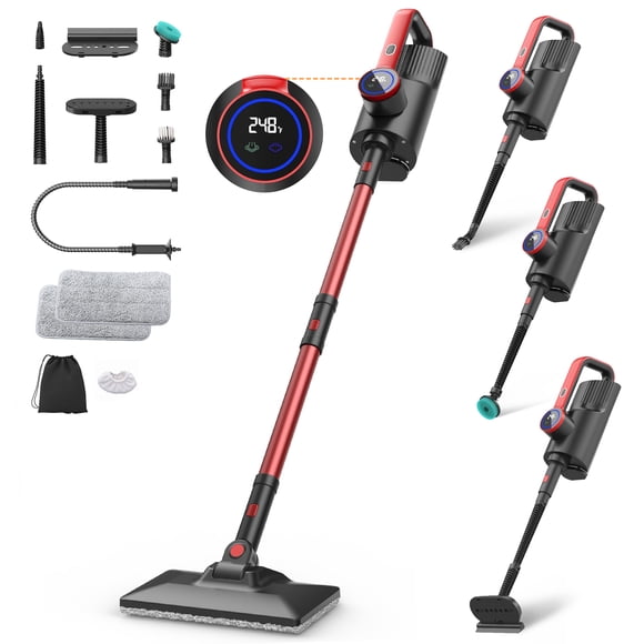 ORFELD Digital Steam Mop & Detachable Handheld Steam Cleaner for Home and Floor Cleaning,15s Heat-Up, 248F Floor Steamer for Deep Cleaning with Multi-purpose Attachments,Red