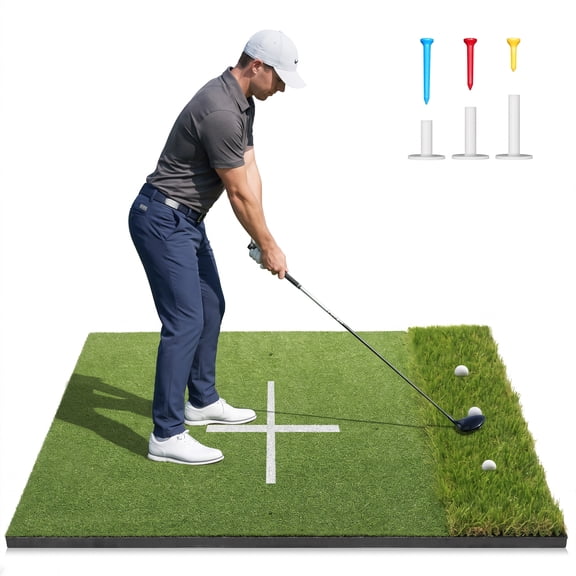 ORFELD Golf Hitting Mat, 5 x 4 ft Dual-Turf Golf Practice Mat with Thick EVA Foam Base, Indoor & Outdoor
