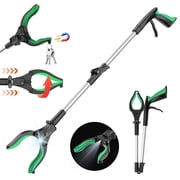 ORFELD Grabber Tool 32 Steel Magnetic Claw with LED Light, Lightweight Foldable Reacher Grabber Pickup Tool, Gripper Grabbers for Elderly Grab it Reaching Tool Trash Picker Grabber, Green