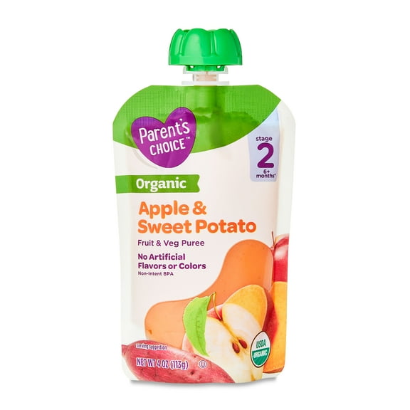 Parent's Choice Organic Stage 2 Baby Food, Apple and Sweet Potato Puree, 4 oz Pouch