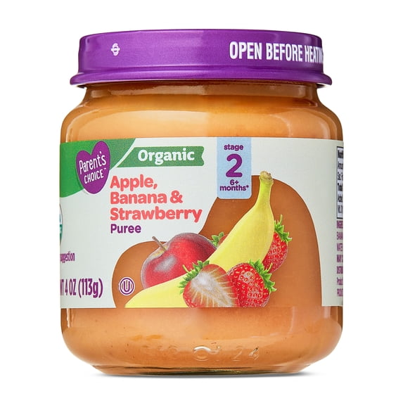 Parent's Choice Organic Stage 2 Baby Food Apple, Banana, and Strawberry, 4 oz Jar