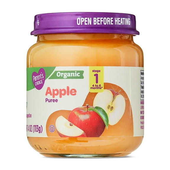 Parent's Choice Organic Stage 1 Baby Food, Apple Puree, 4 oz Jar