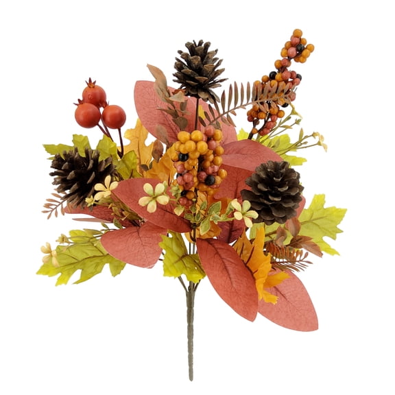 Mainstays 16H Indoor Artificial Berry Pinecone Bush, Orange Color.