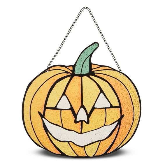 Stained Glass-Look Jack-o'-Lantern Hanging Decor, Orange, 10", Halloween by Way To Celebrate
