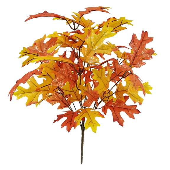 Mainstays 19H Indoor Artificial Oak Leaves Glitter Bush, Orange Color.