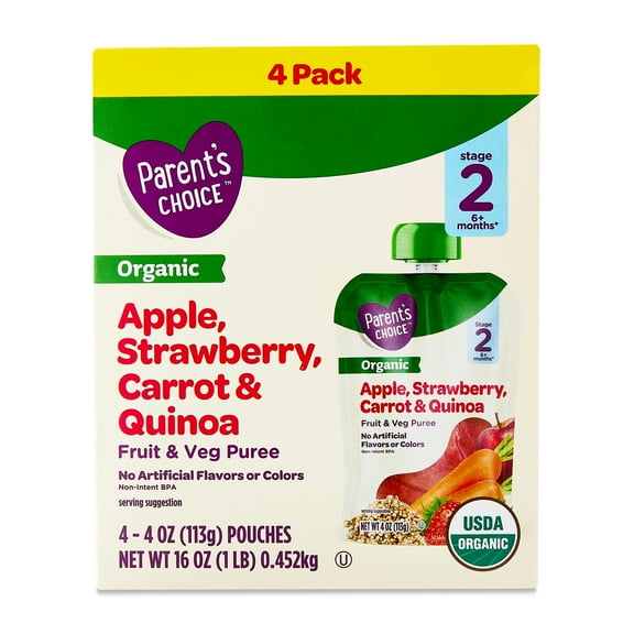 Parent's Choice Organic Apple, Strawberry, Carrot & Quinoa Baby Food, Stage 2, 4 oz Pouches (4 Pack)