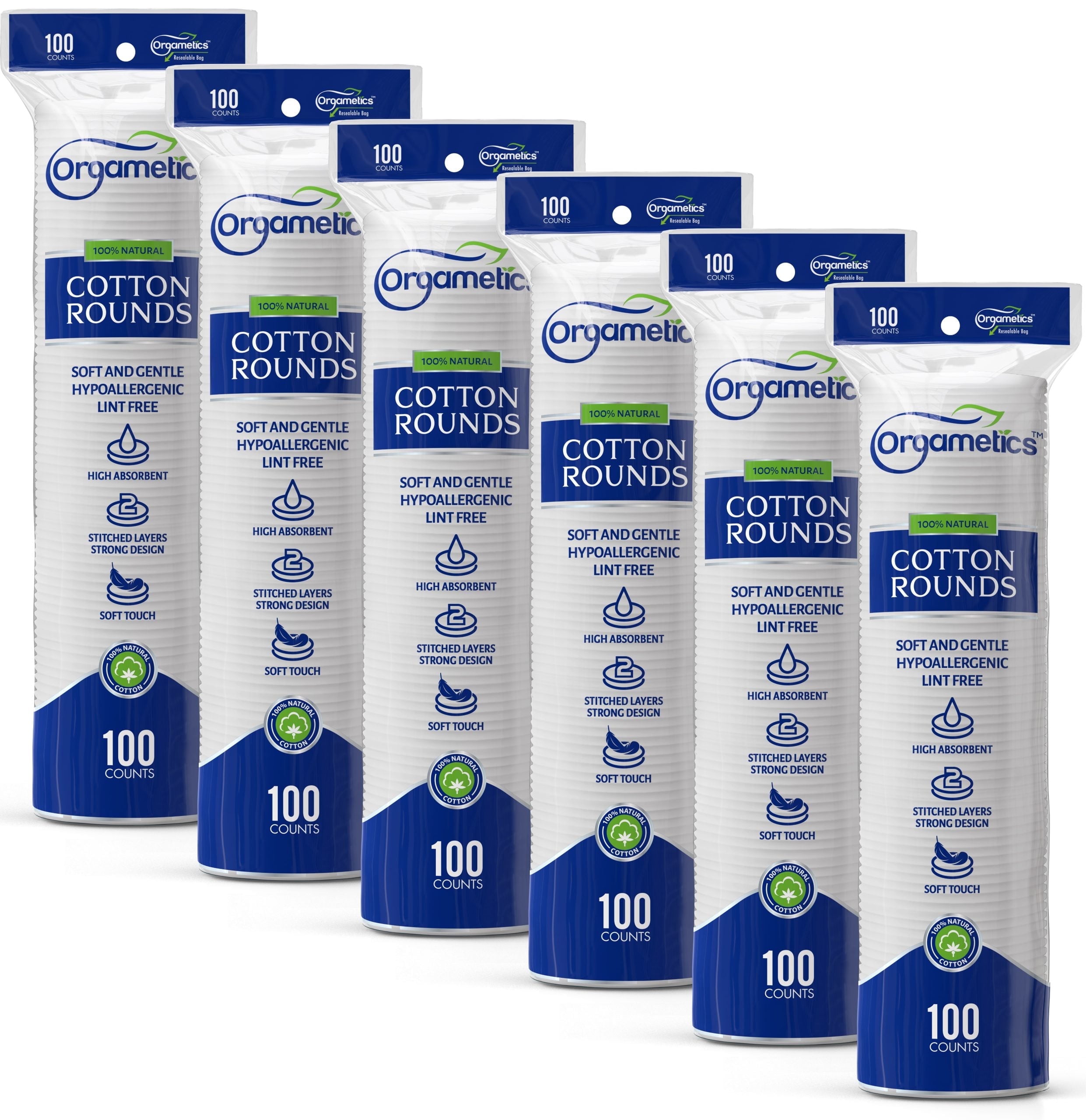 ORGAMETICS Cotton Rounds, 100% Natural Turkish Cotton Premium Makeup Remover and Facial Cleansing Round Pads, Luxury Quality (600 Count-Pack of 6)