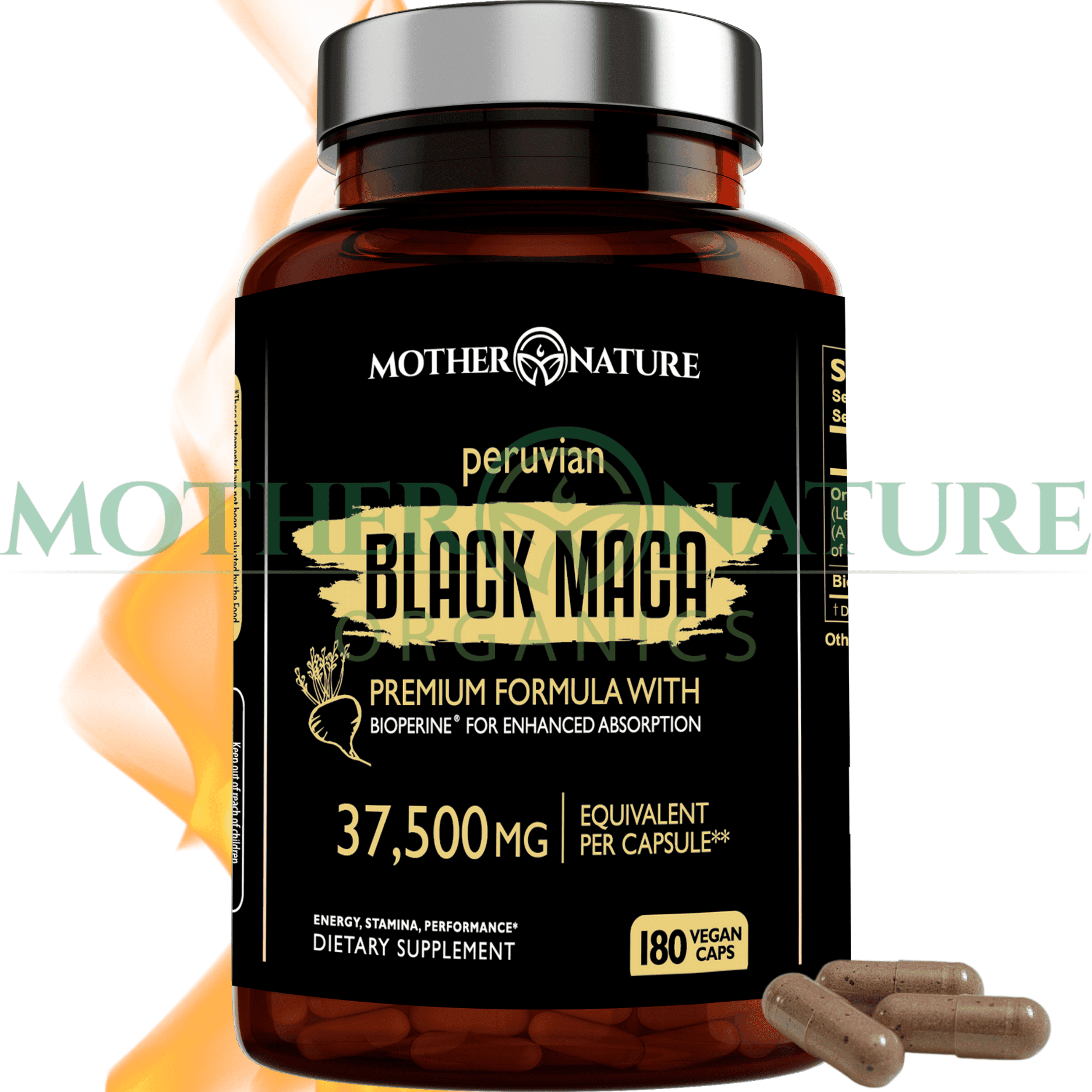 Mother Nature Organics Organic Black Maca Root Extract 50:1 - 37,500mg, 180 Capsules