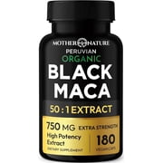 Black Maca Capsules 750mg, Organic Maca Root Supplement for Energy & Stamina, 180 Count