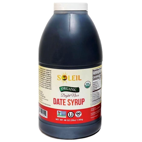 ORGANIC DATE SYRUP | Made with100% Deglet Noor dates | Certified Organic, NON-GMO, KOSHER. Healthy Natural sweetener with NO added sugars or preservatives, Gluten-free, Vegan, PBA free (80oz)