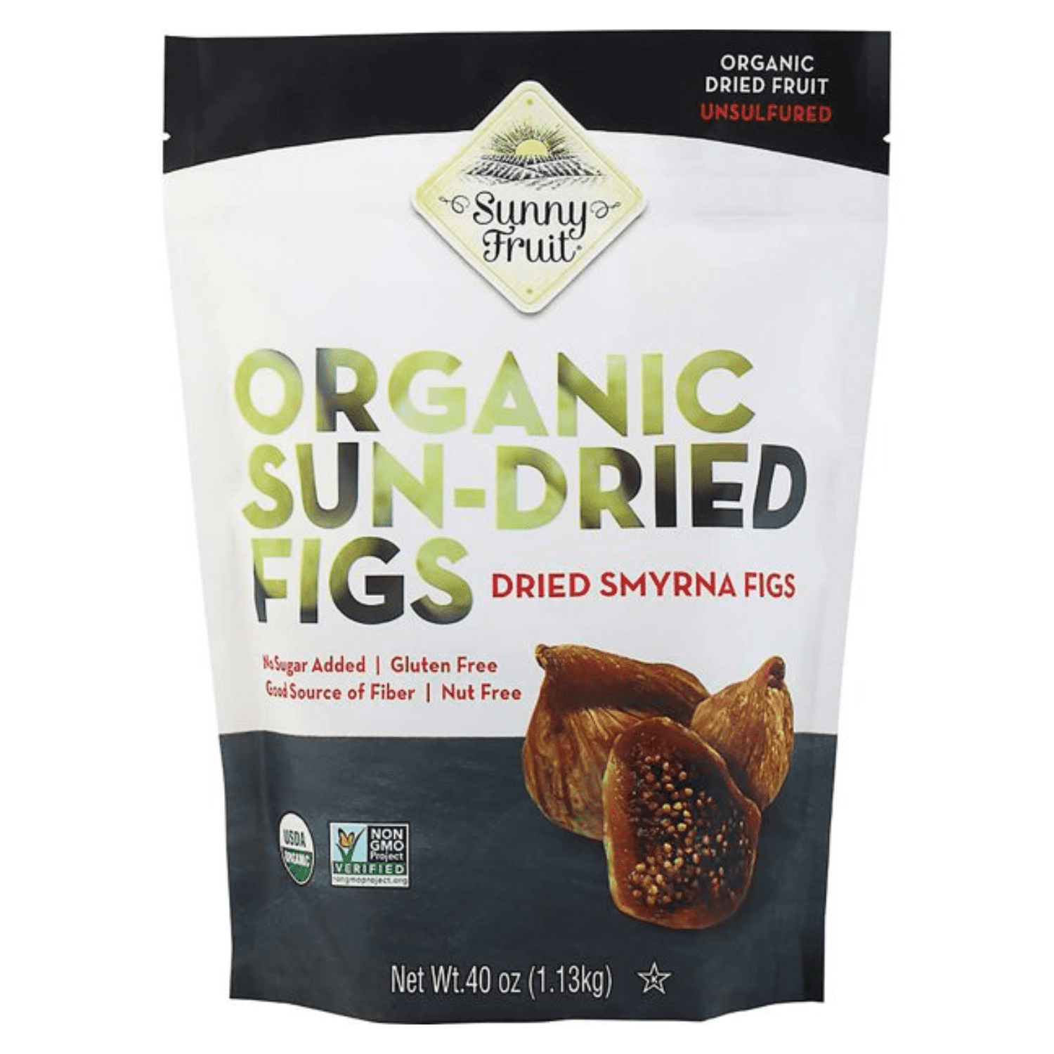 ORGANIC Dried Smyrna Figs -Sunny Fruit 40oz Resealable Bag Tender & Juicy - NO Added Sugars, Sulfurs, or Preservatives Dried Gourmet Fruits  for Baking Smoothies Gift Basket & On the Go Snacking