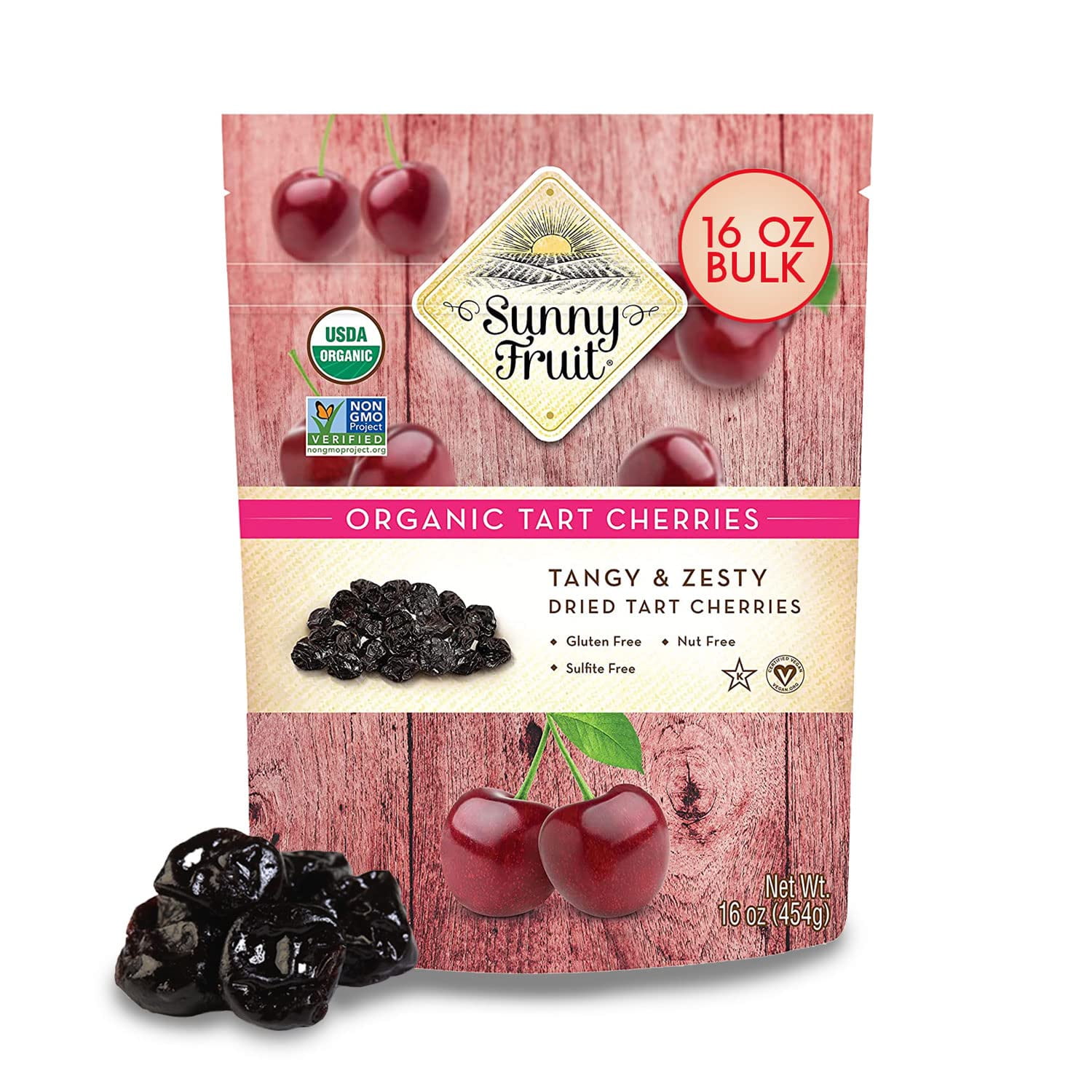 ORGANIC Dried Tart Cherries Sunny Fruit 16oz Bulk Bag Purely