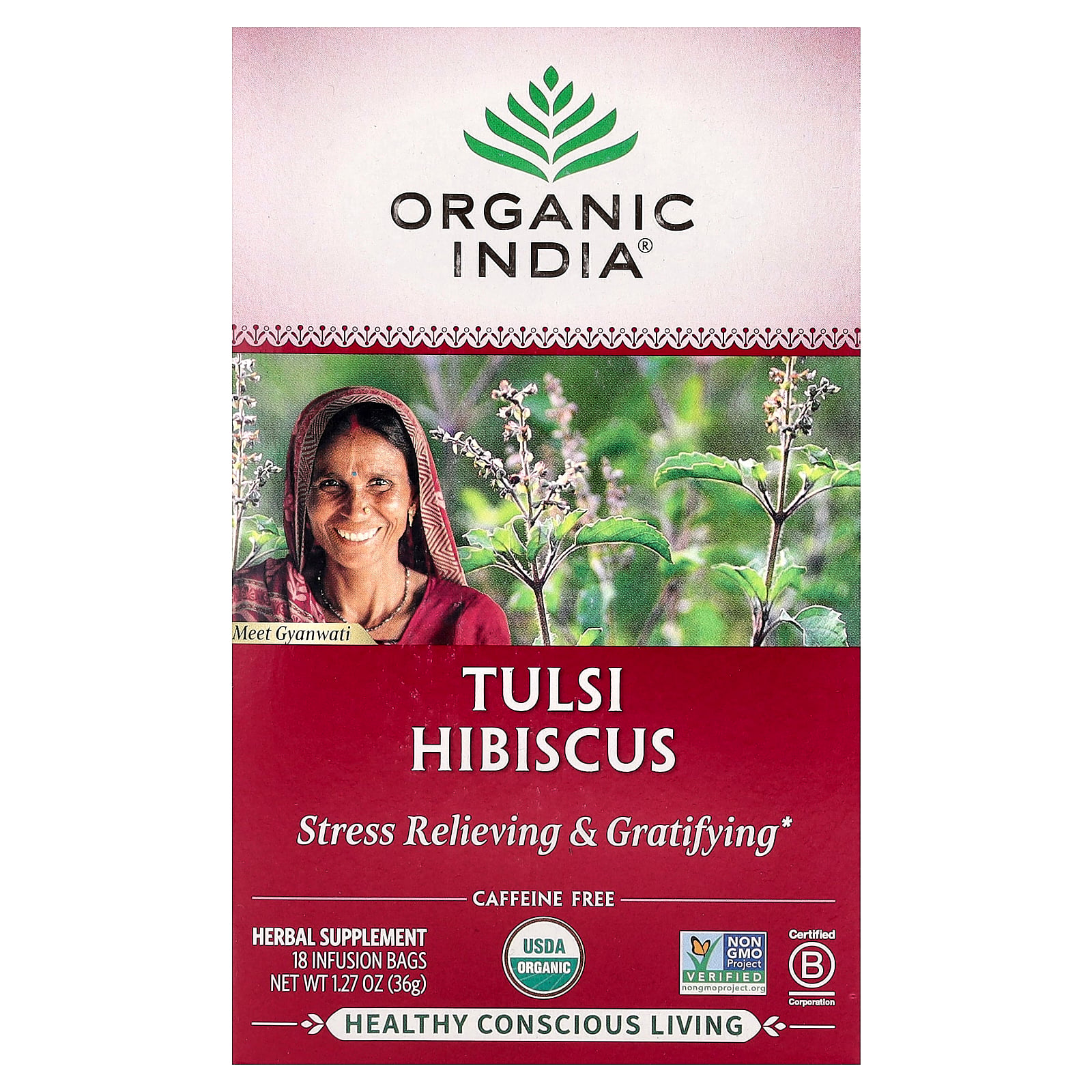 ORGANIC INDIA Tulsi Hibiscus Herbal Tea Bags 18 Count