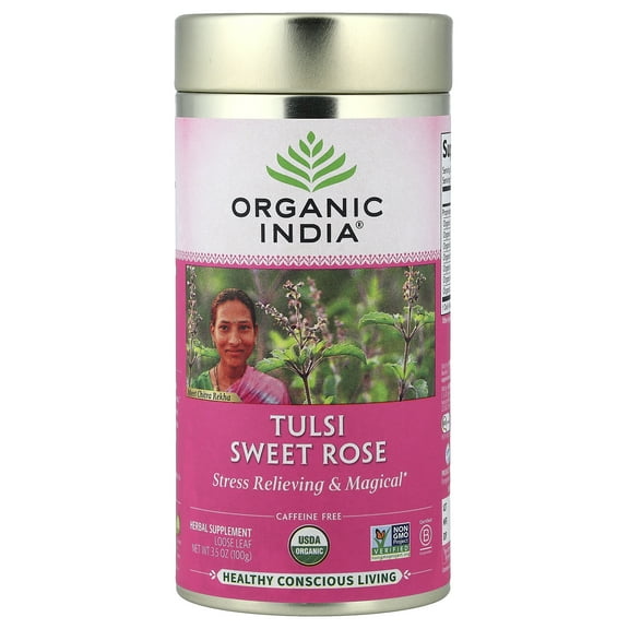 ORGANIC INDIA Tulsi Sweet Rose Loose Leaf Herbal Tea 3.5oz