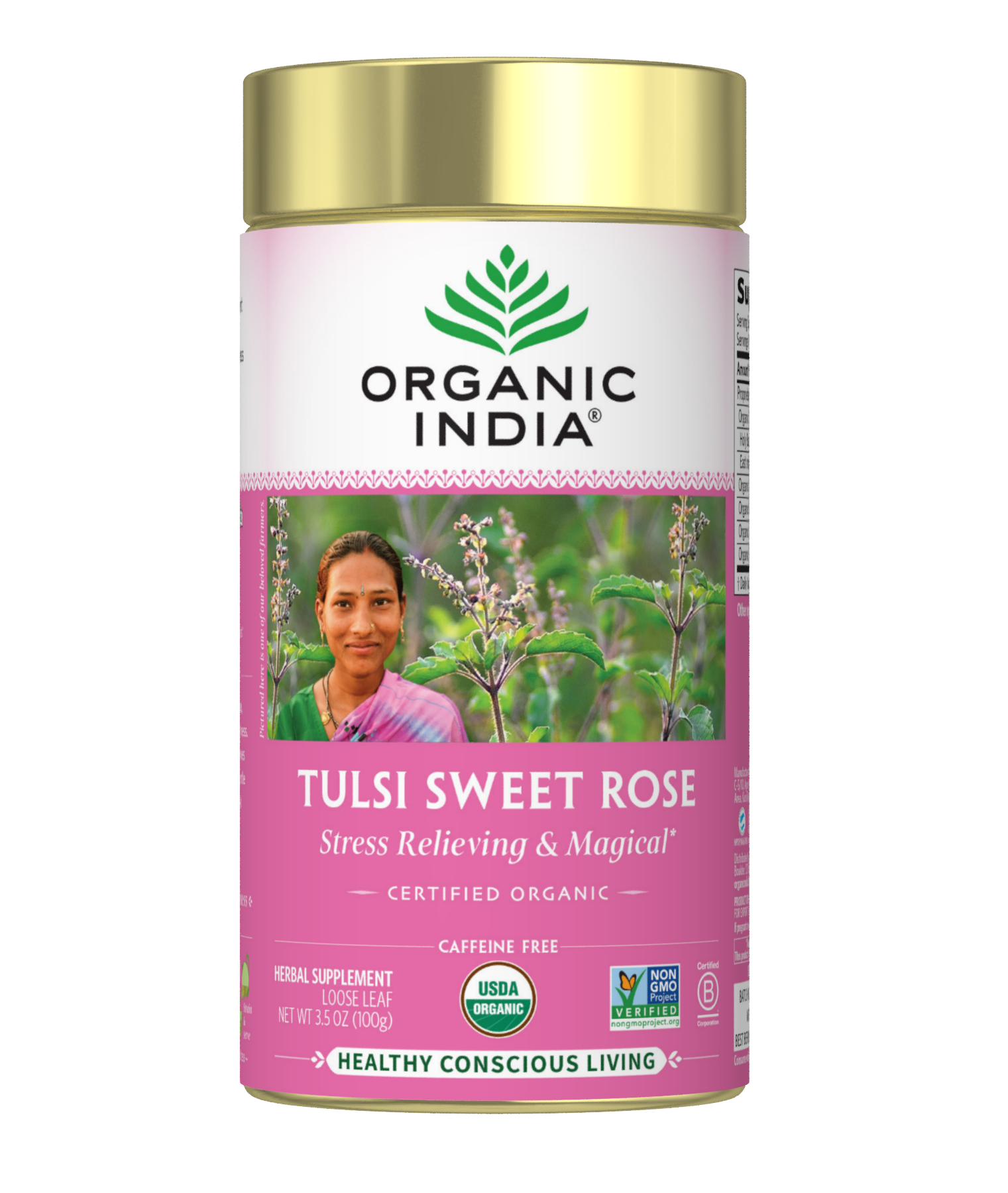 ORGANIC INDIA Tulsi Sweet Rose Loose Leaf Herbal Tea 3.5oz