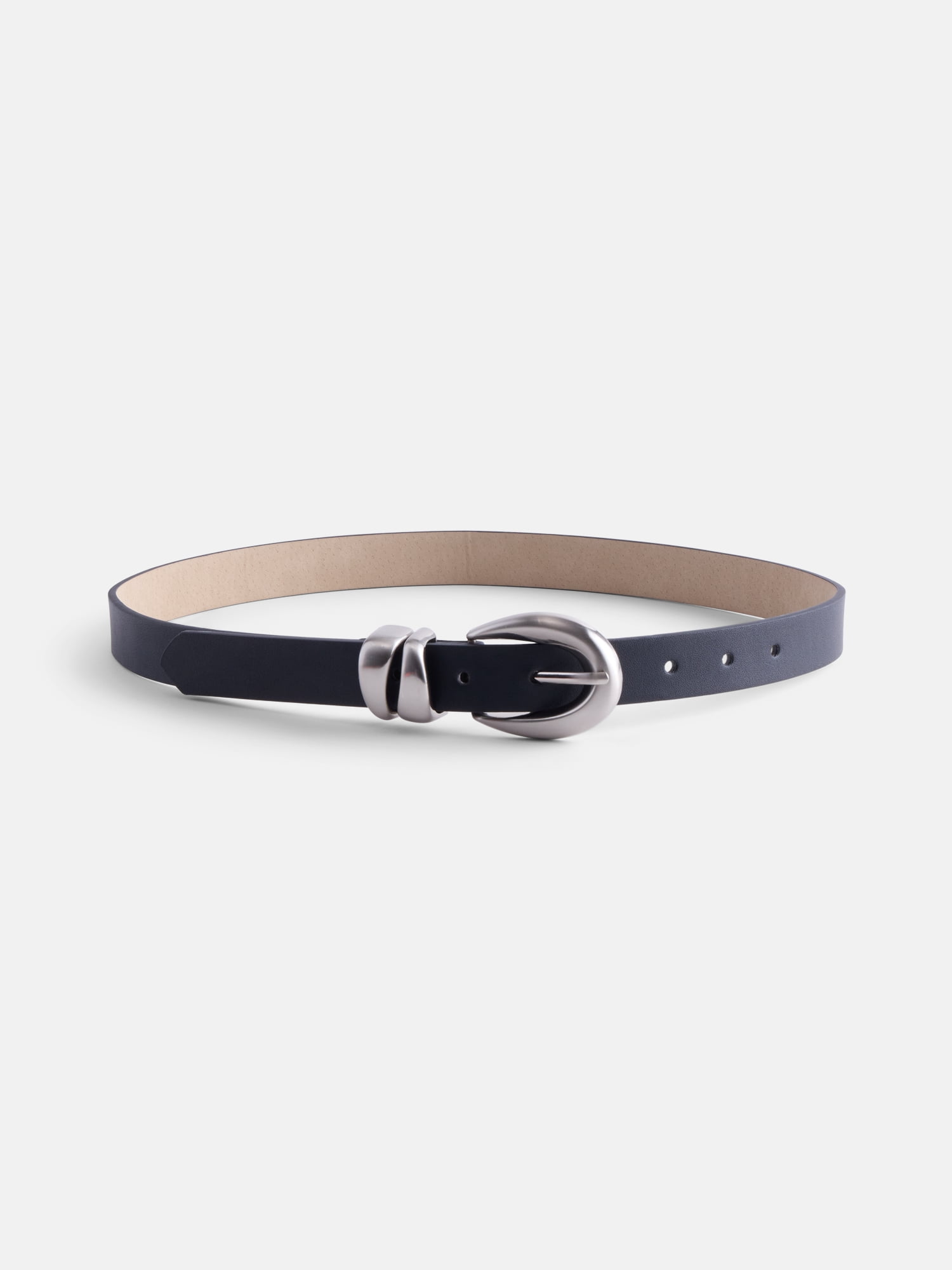 Scenario Women's and Women's Plus Organic Loops Faux Leather Belt, Black/Silver Tone