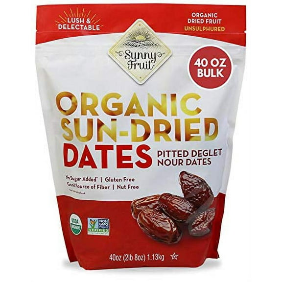 ORGANIC Pitted Dates (Deglet Nour) - Sunny Fruit 40oz Bulk Bag (2.5 lbs) | NO Added Sugars, Sulfurs or Preservatives | NON-GMO, VEGAN, HALAL & KOSHER