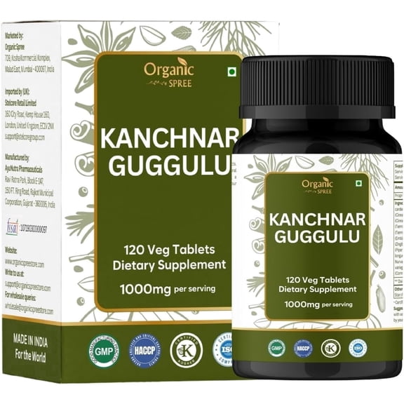 ORGANIC SPREE Kanchnar Guggulu 120 Tablets - Ayurvedic Formulation - Certified and Vegetarian